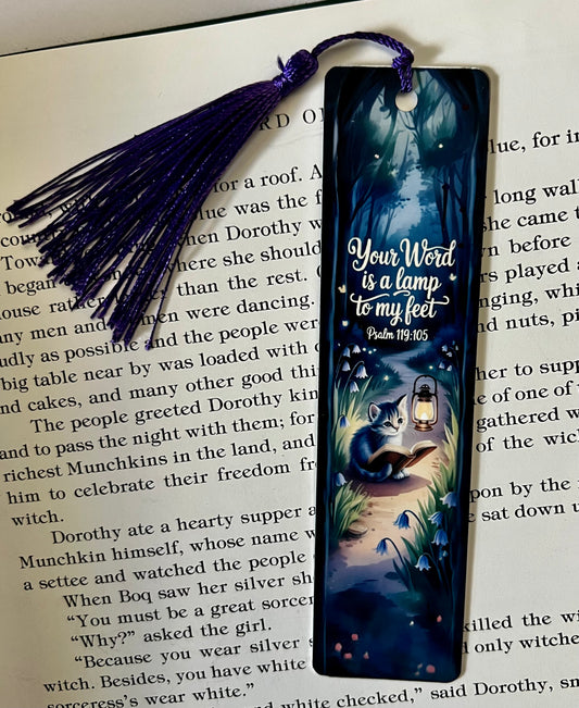 Bookmark - Metal Bookmark 1.5" x 6" with Tassel - Your Word is a Lamp Bible Verse