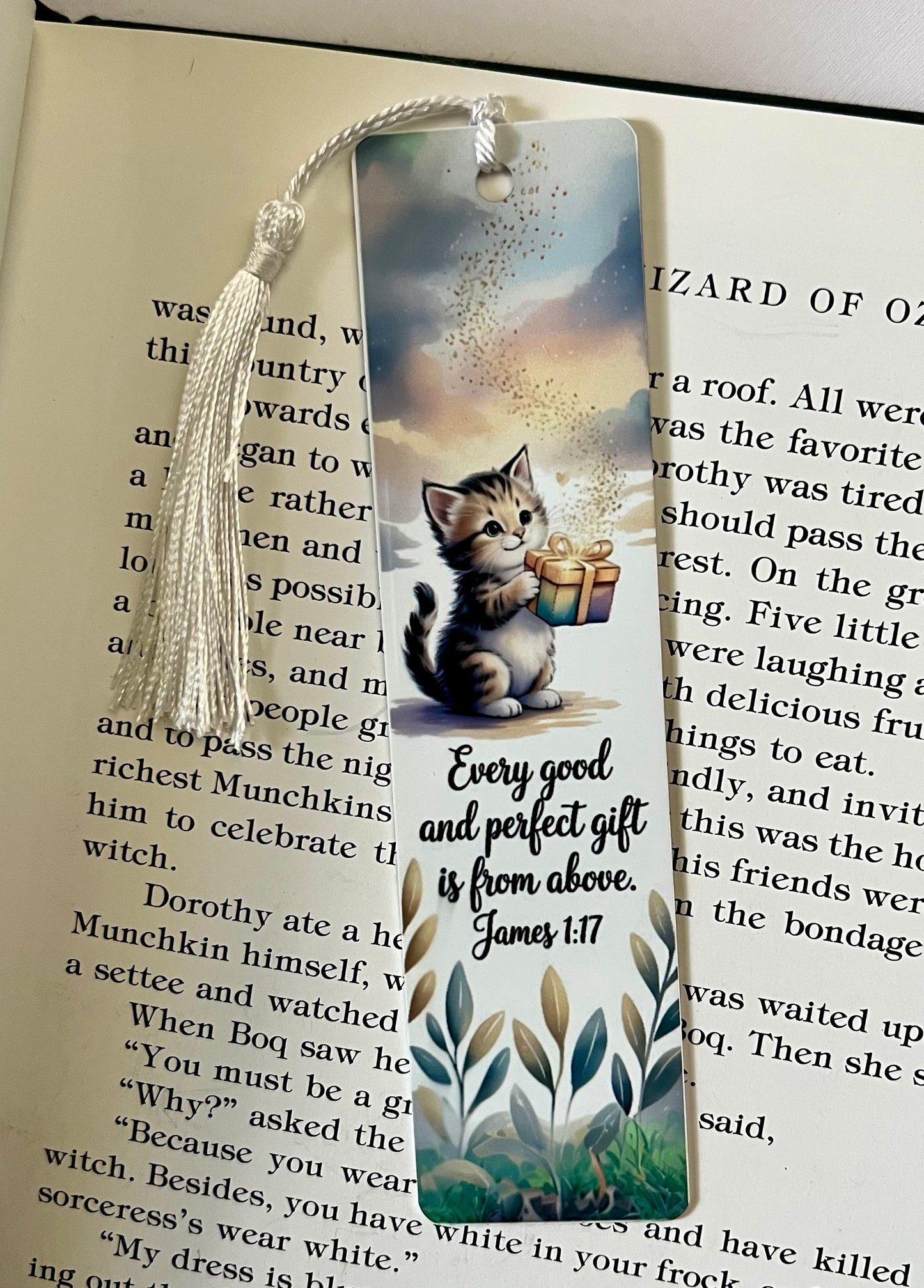 Bookmark - Metal Bookmark 1.5" x 6" with Tassel - Every Good and Perfect Gift Bible Verse
