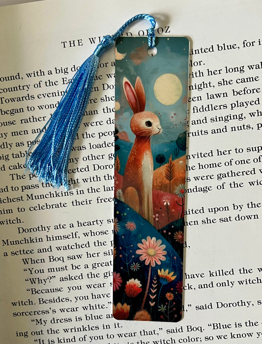 Bookmark - Metal Bookmark 1.5" x 6" with Tassel - Brown Rabbit