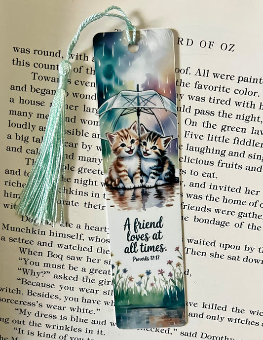Bookmark - Metal Bookmark 1.5" x 6" with Tassel - A Friend Loves At All Times Bible Verse