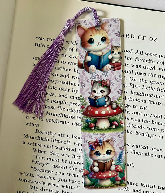 Bookmark - Metal Bookmark 1.5" x 6" with Tassel - Kittens