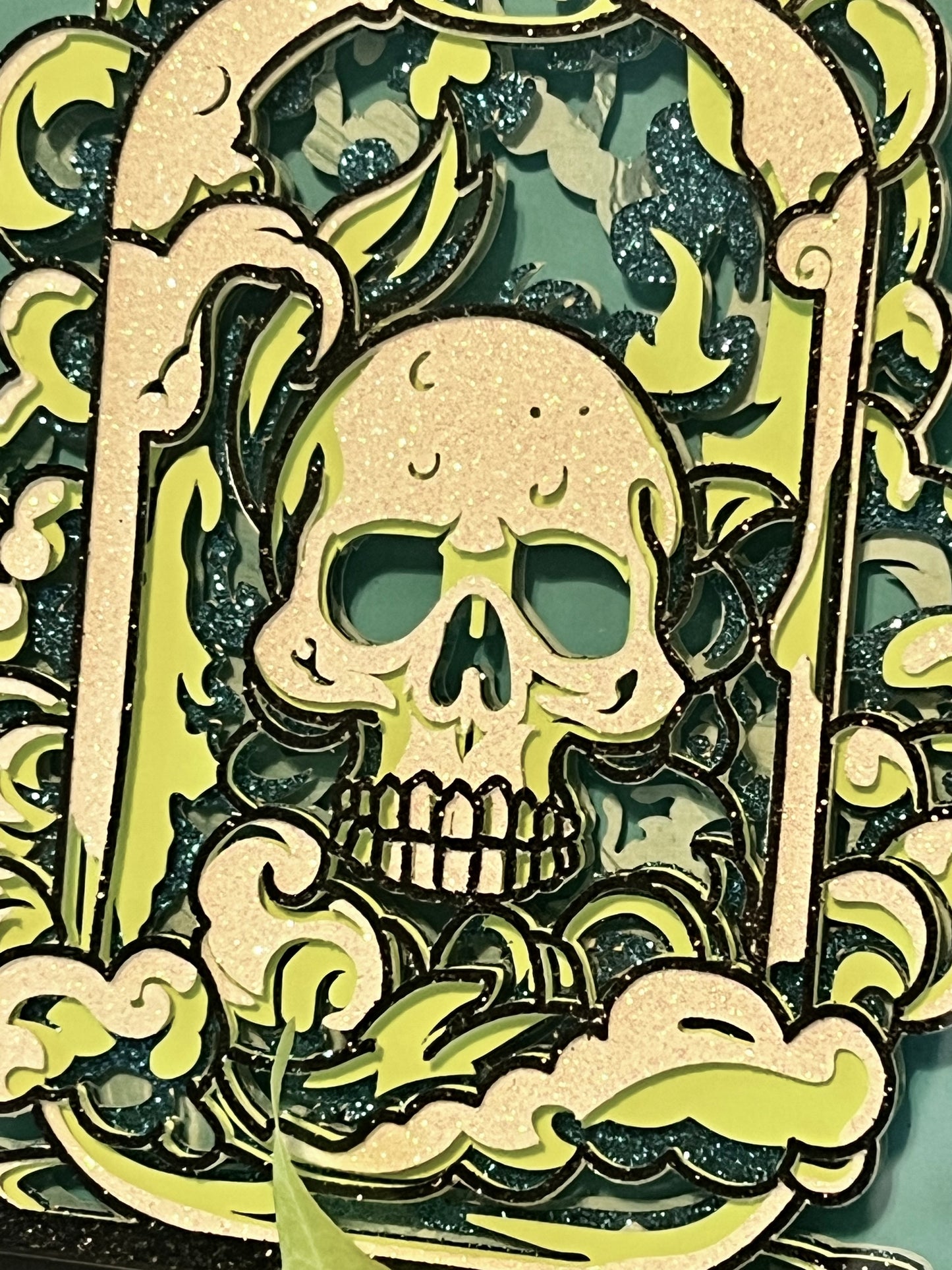 Skull in Apothecary Jar, Shadowbox, Cut Layered Paper Artwork, Wall Hanging 5x7