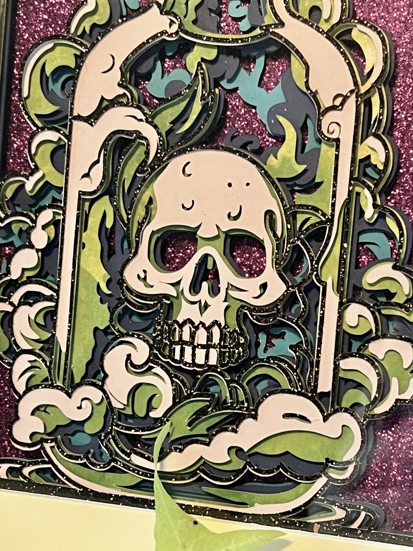 Skull in Apothecary Jar Shadowbox, Wall Hanging, Layered Cut Paper 5x7