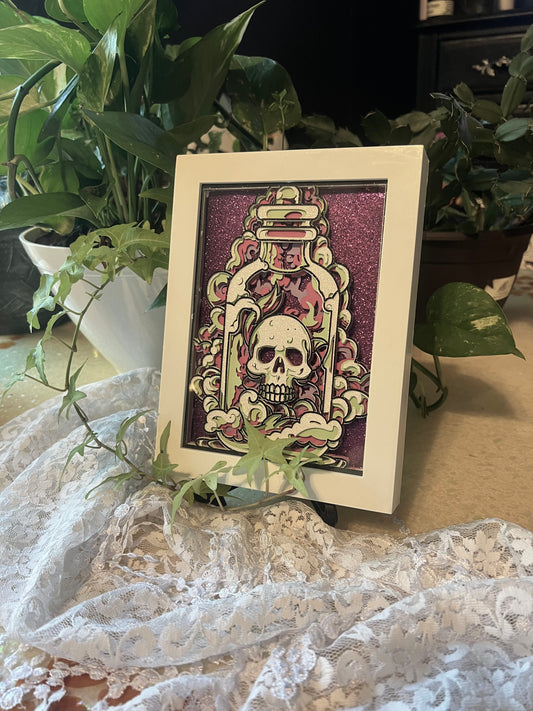 Skull & Apothecary Jar Shadowbox, Cut Paper Layered Artwork 5x7