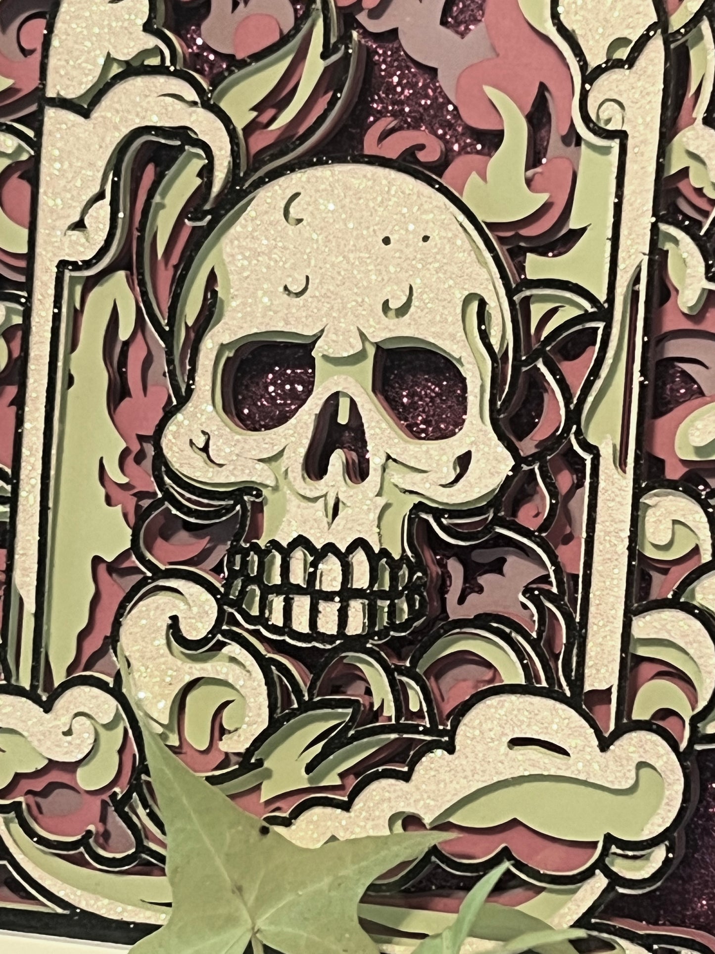 Skull & Apothecary Jar Shadowbox, Cut Paper Layered Artwork 5x7