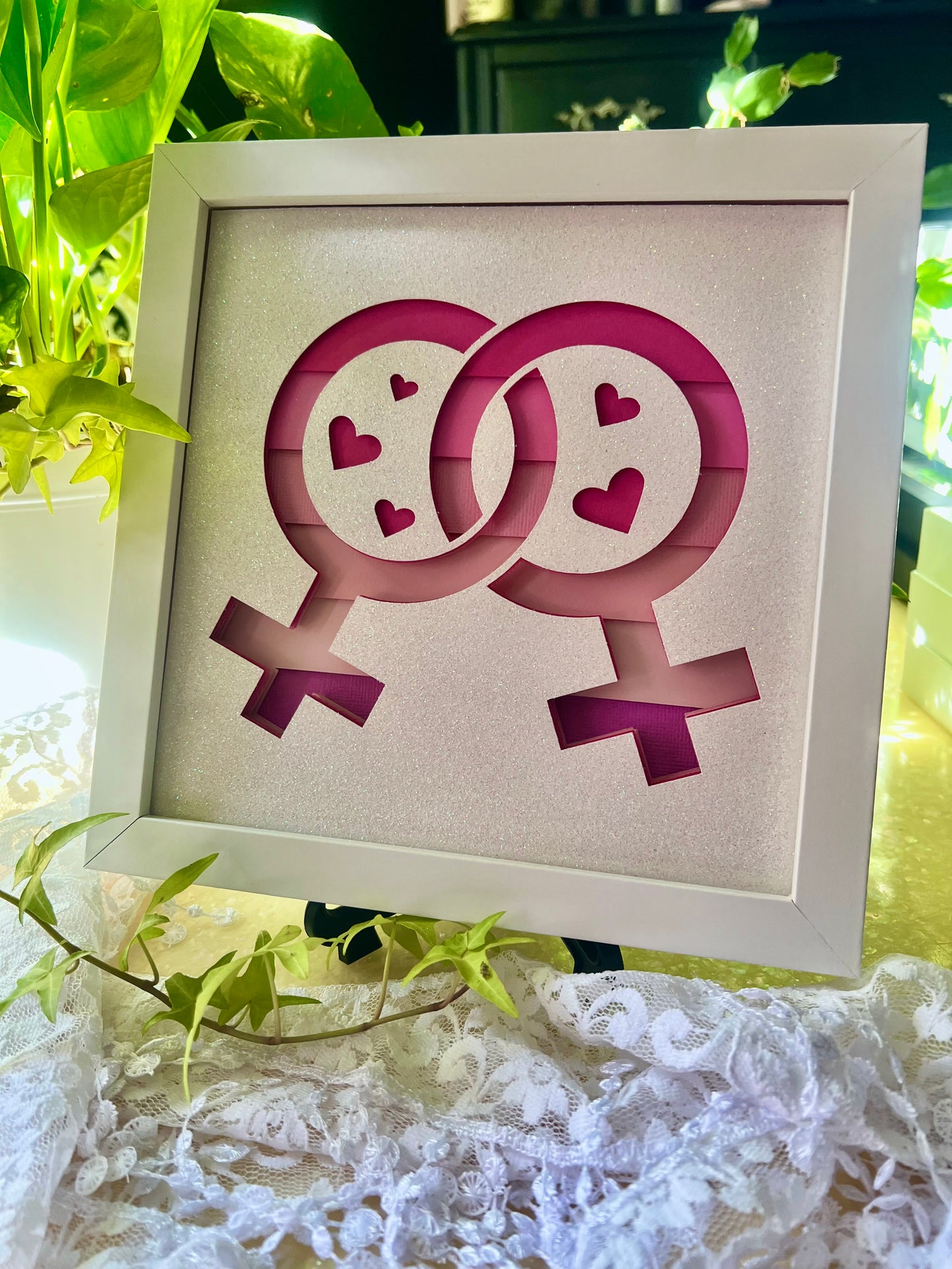 Pride Shadowbox - Double Female, Venus Symbol, 8"x8"