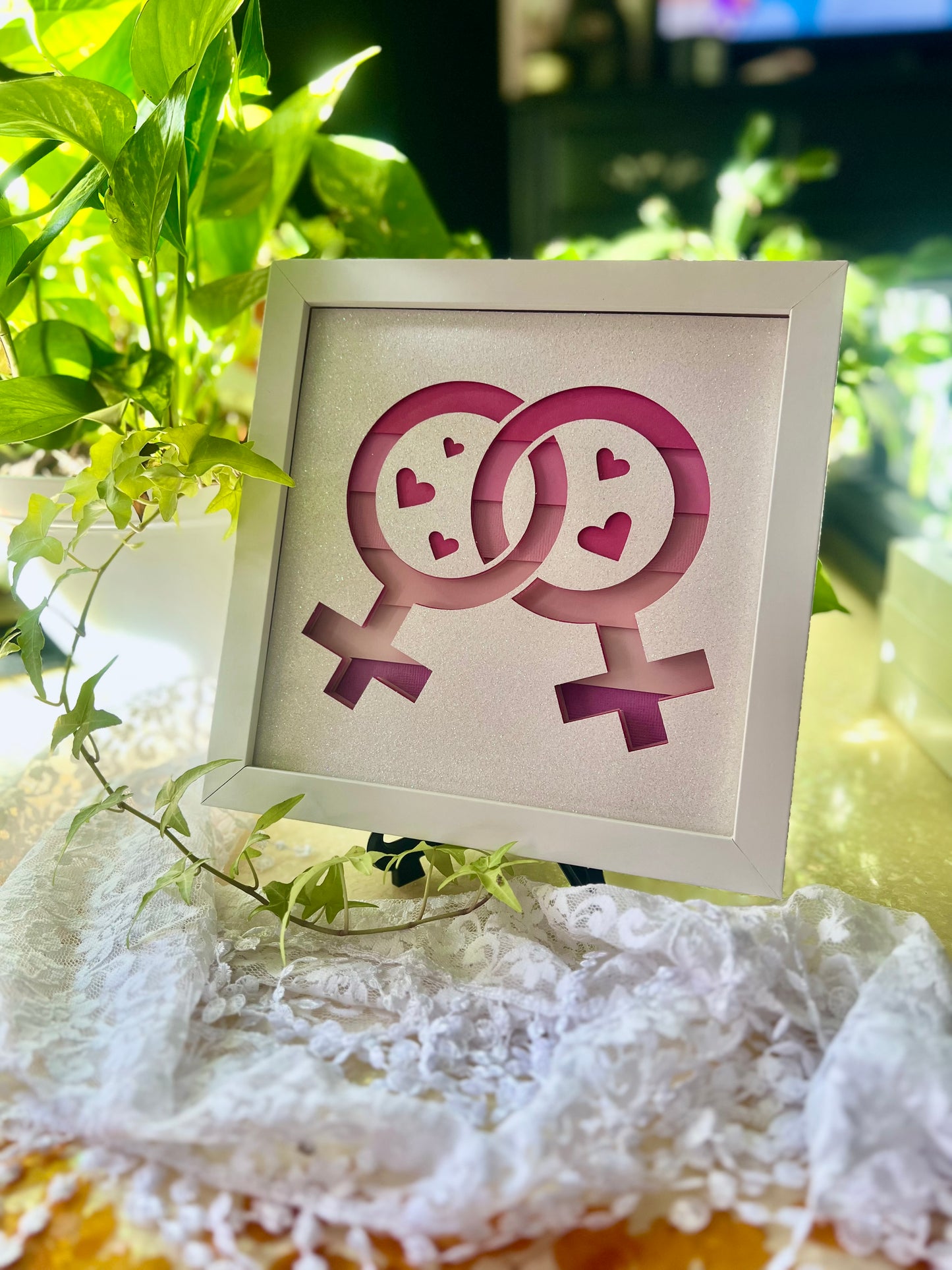 Pride Shadowbox - Double Female, Venus Symbol, 8"x8"