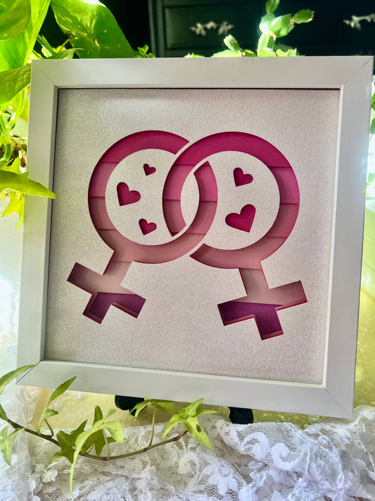 Pride Shadowbox - Double Female, Venus Symbol, 8"x8"