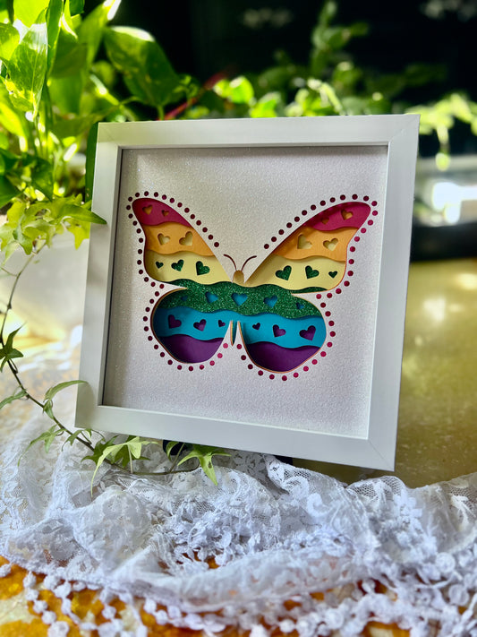 Pride Shadowbox - Rainbow Butterfly, 8"x8"