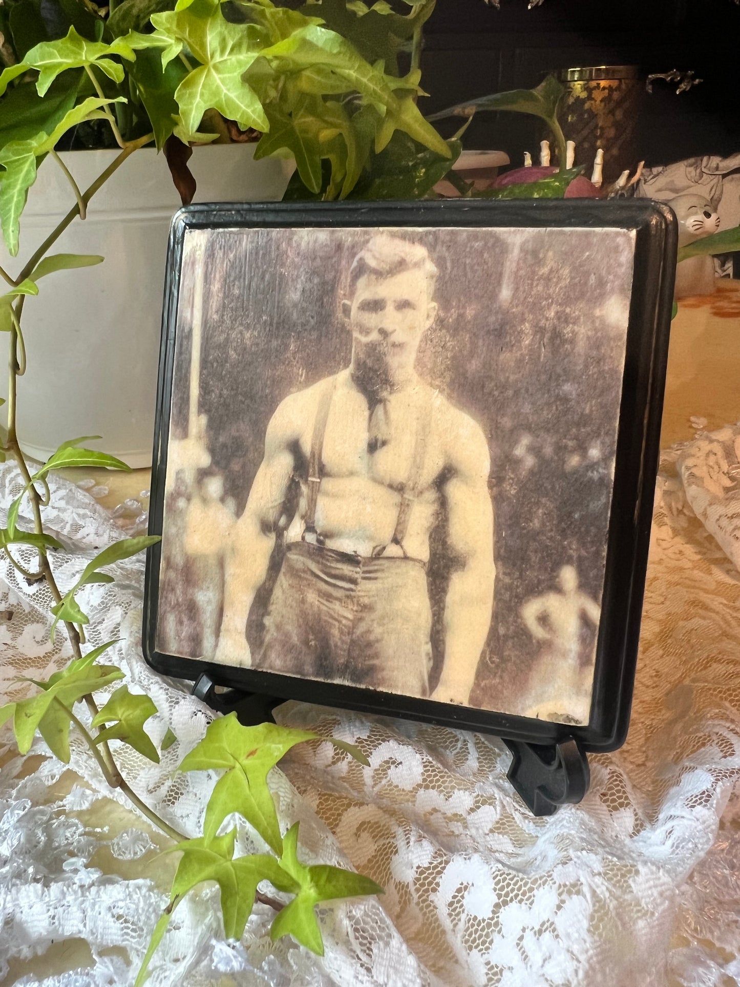 Dark Academia Plaque, Wall Hanging, Tabletop Display, Late 1800's Hunky Guy