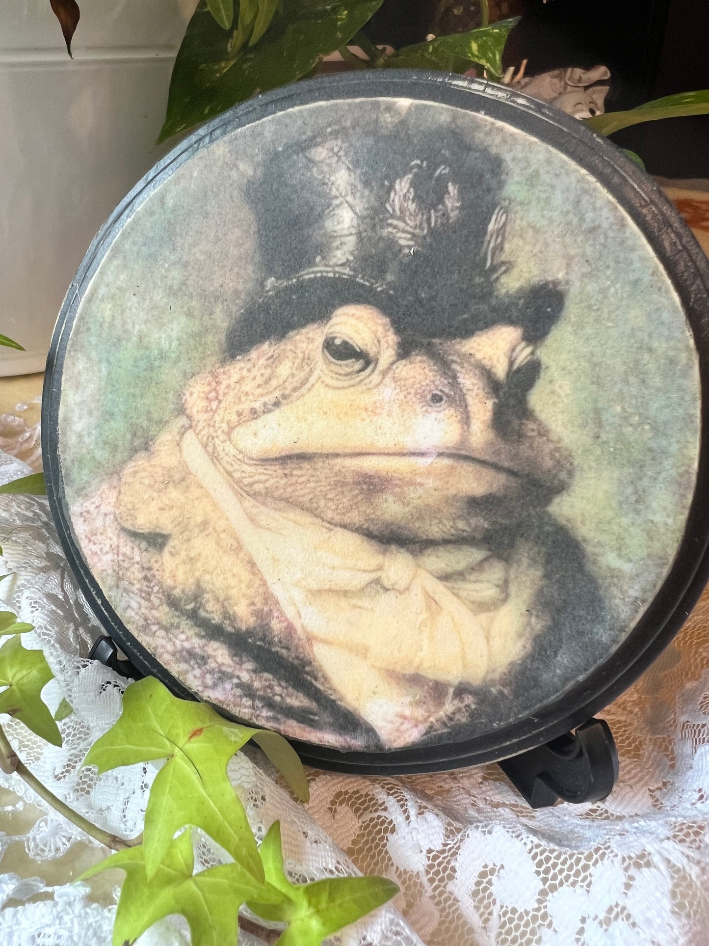 Dark Academia Wooden Plaque, Gentleman Frog