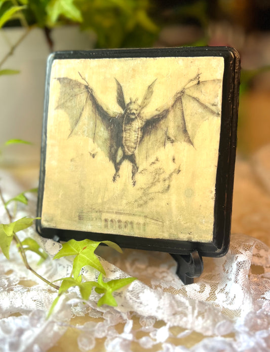 Dark Academia Wall Plaque, Tabletop Display, Creepy Bat Man Monster