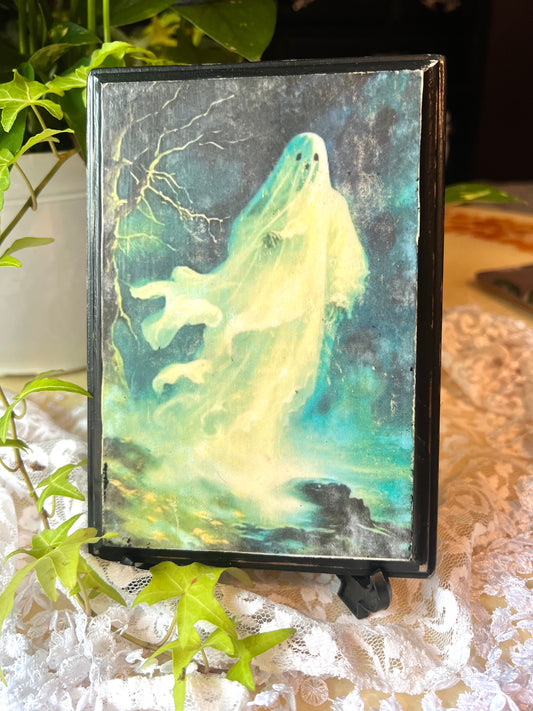Dark Academia Wooden Wall Plaque, Spooky Ghost
