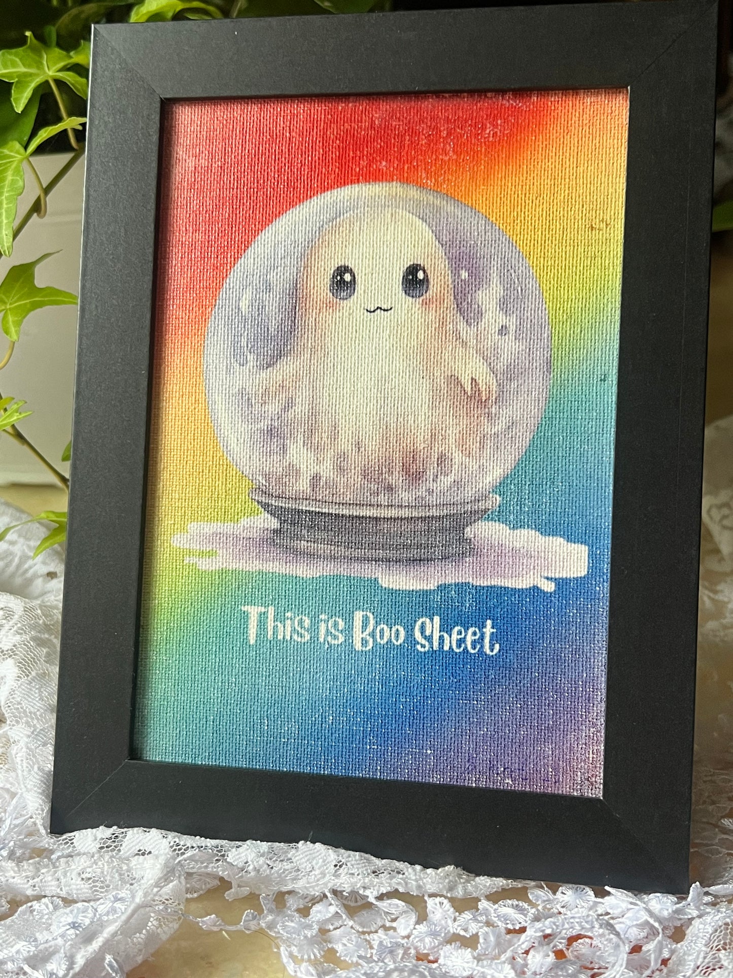Cute Ghost Picture, Framed 5x7 , Tabletop Display or Wall Hanging, Snow Globe Ghost