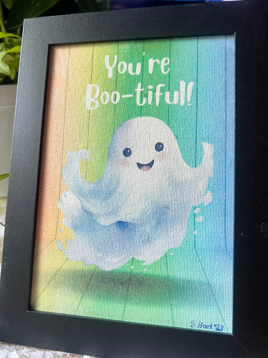 Cute Ghost Picture, Framed Wall Hanging, Tabletop Display, Encouraging, Rainbow