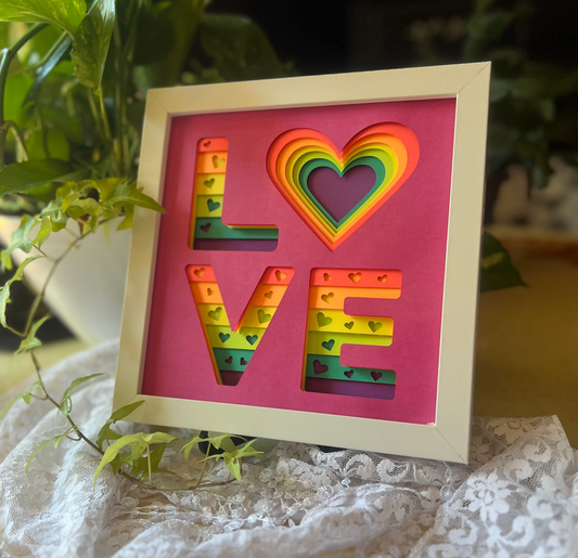 Pride Shadow Box - Neon Rainbow Love, 8"x 8"