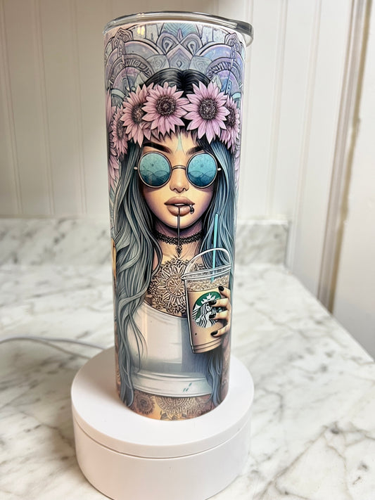 20 oz Stainless Steel Tumbler, Hippie Girl