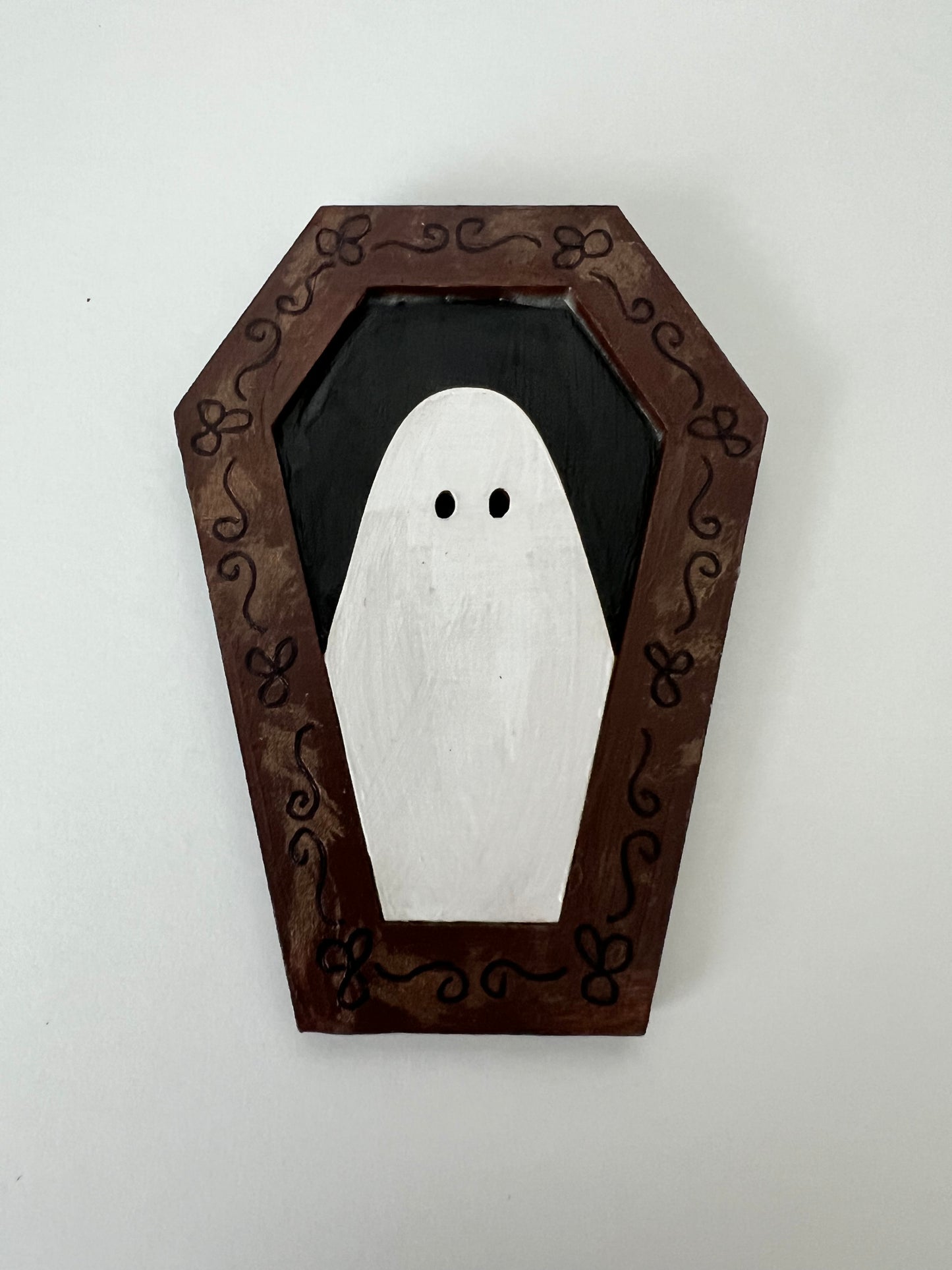 Ghost Portraits - Wooden Ghostie Coffin Shaped Frame