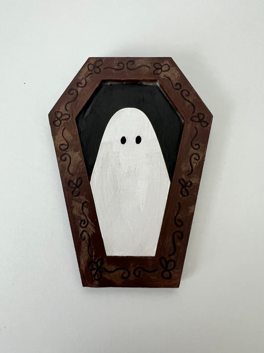 Ghost Portraits - Wooden Ghostie Coffin Shaped Frame