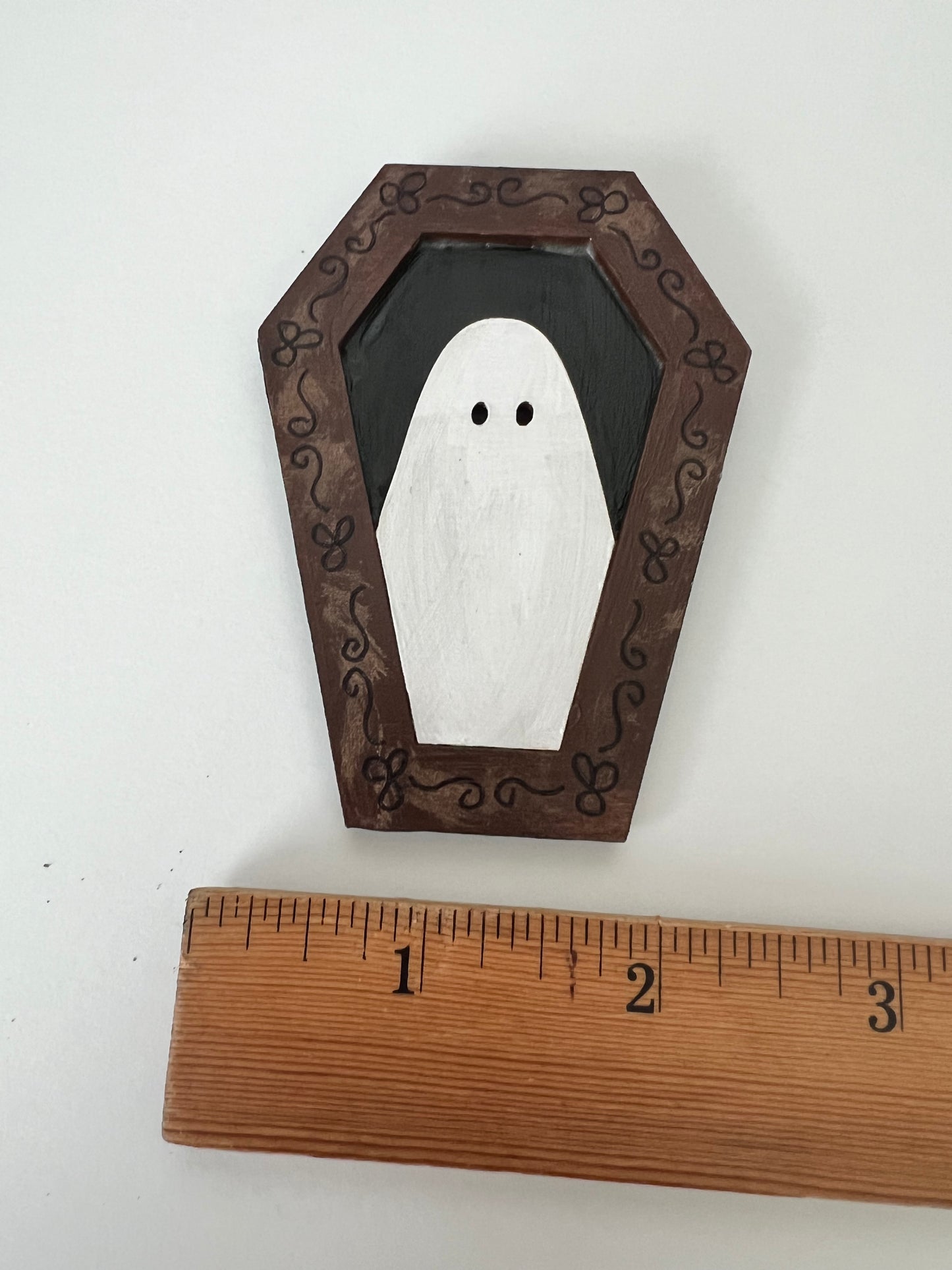 Ghost Portraits - Wooden Ghostie Coffin Shaped Frame
