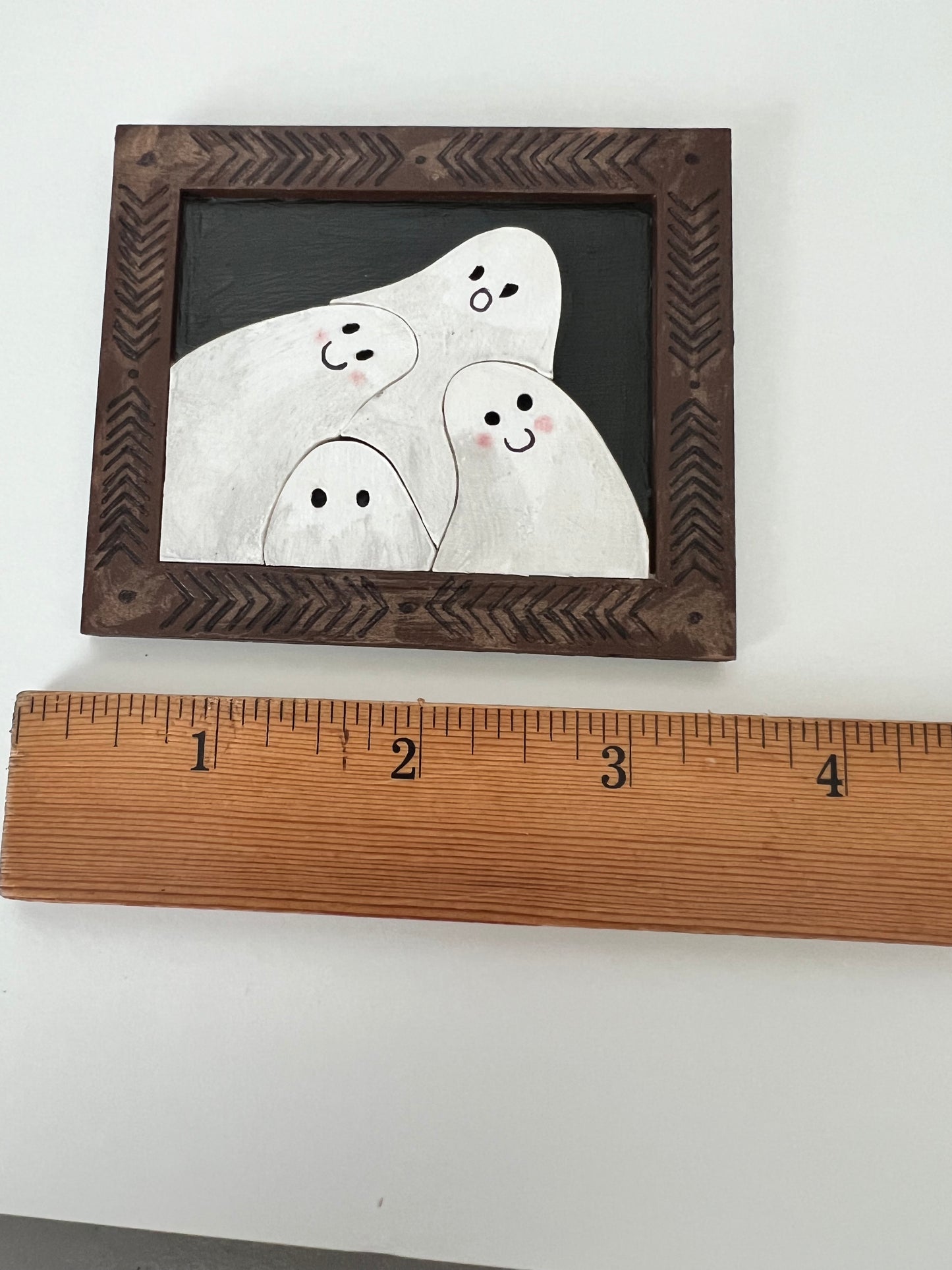Ghost Portraits - Hand Painted Wooden Four Friendly Ghosties Rectangle Shaped Frame