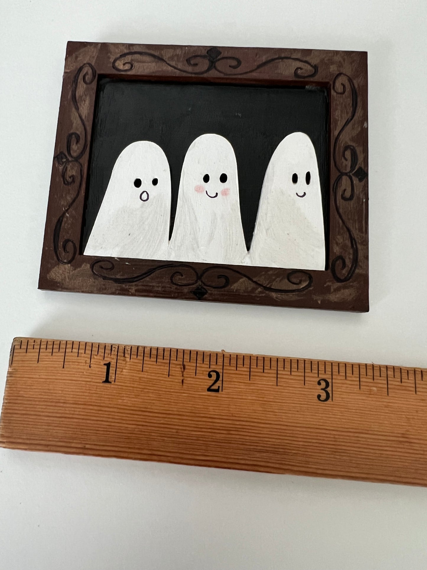 Ghost Portraits - Hand Painted Wooden Ghostie Trio Rectangle Shaped Frame