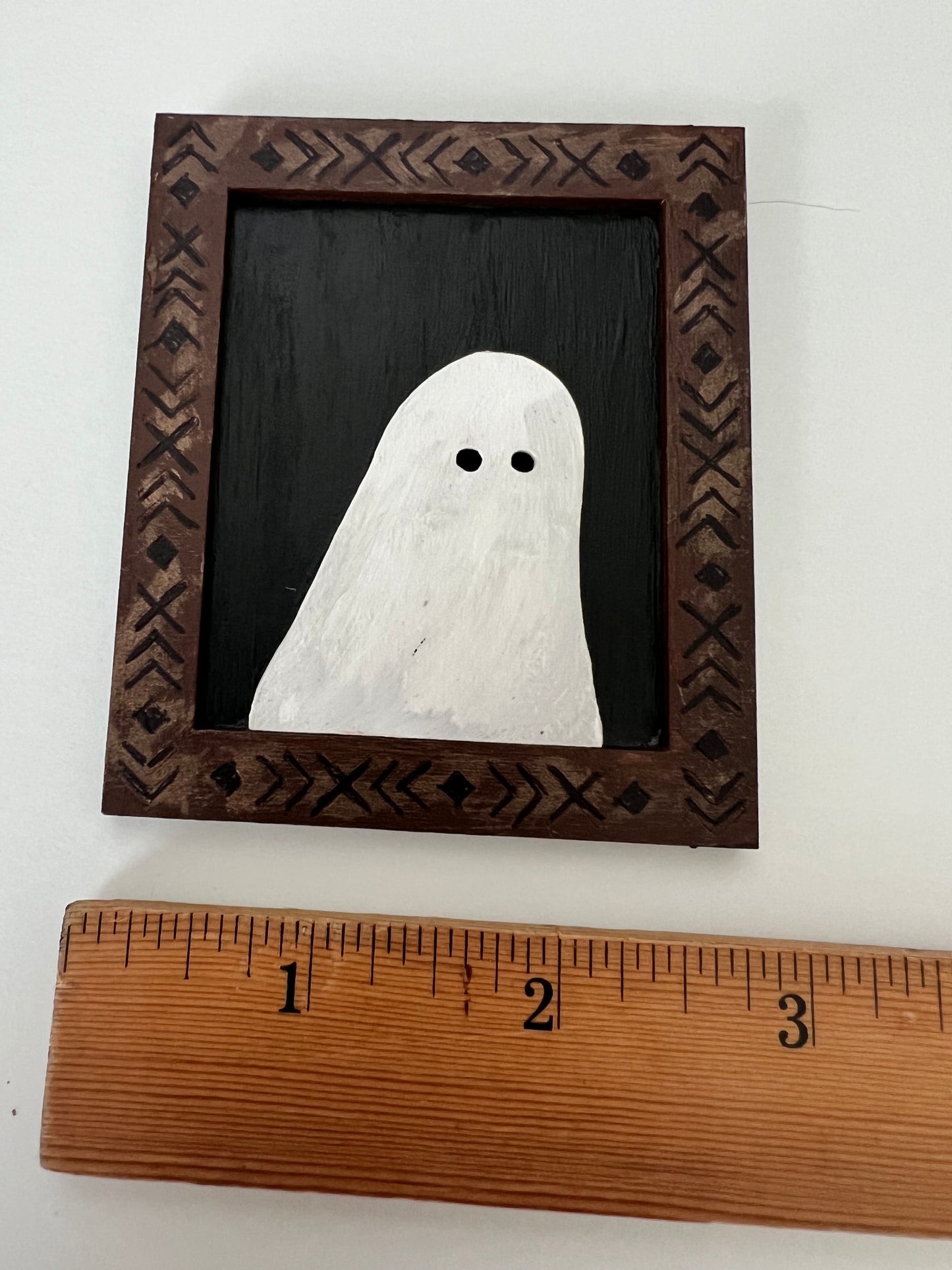 Ghost Portraits - Hand Painted Wooden Solemn Ghostie Rectangle Shaped Frame