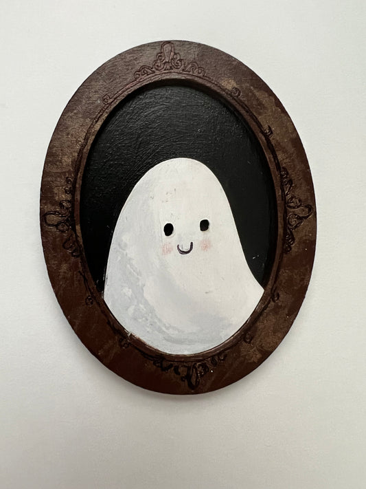 Ghost Portraits - Hand Painted Wooden Happy Ghostie Oval Shaped Frame