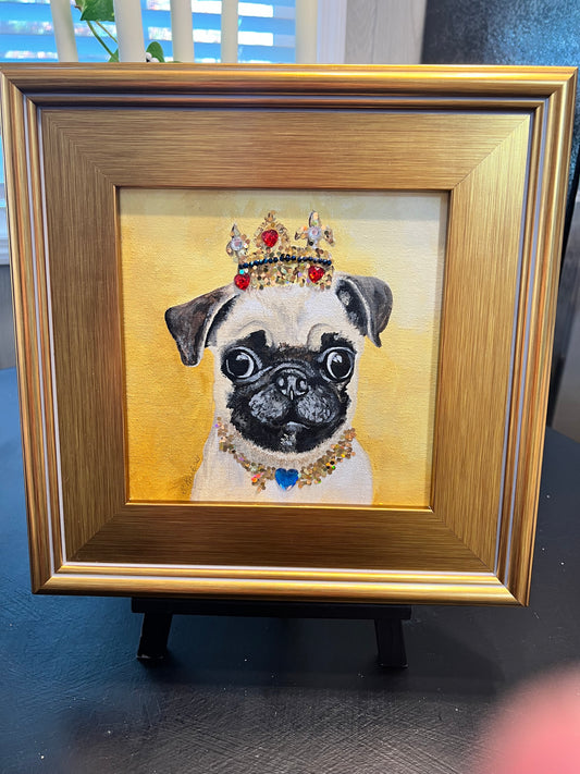Regal Pug Puppy Framed Original Acrylic Painting