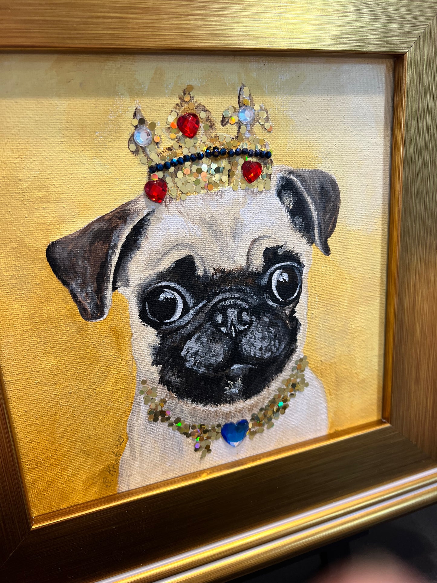 Regal Pug Puppy Framed Original Acrylic Painting