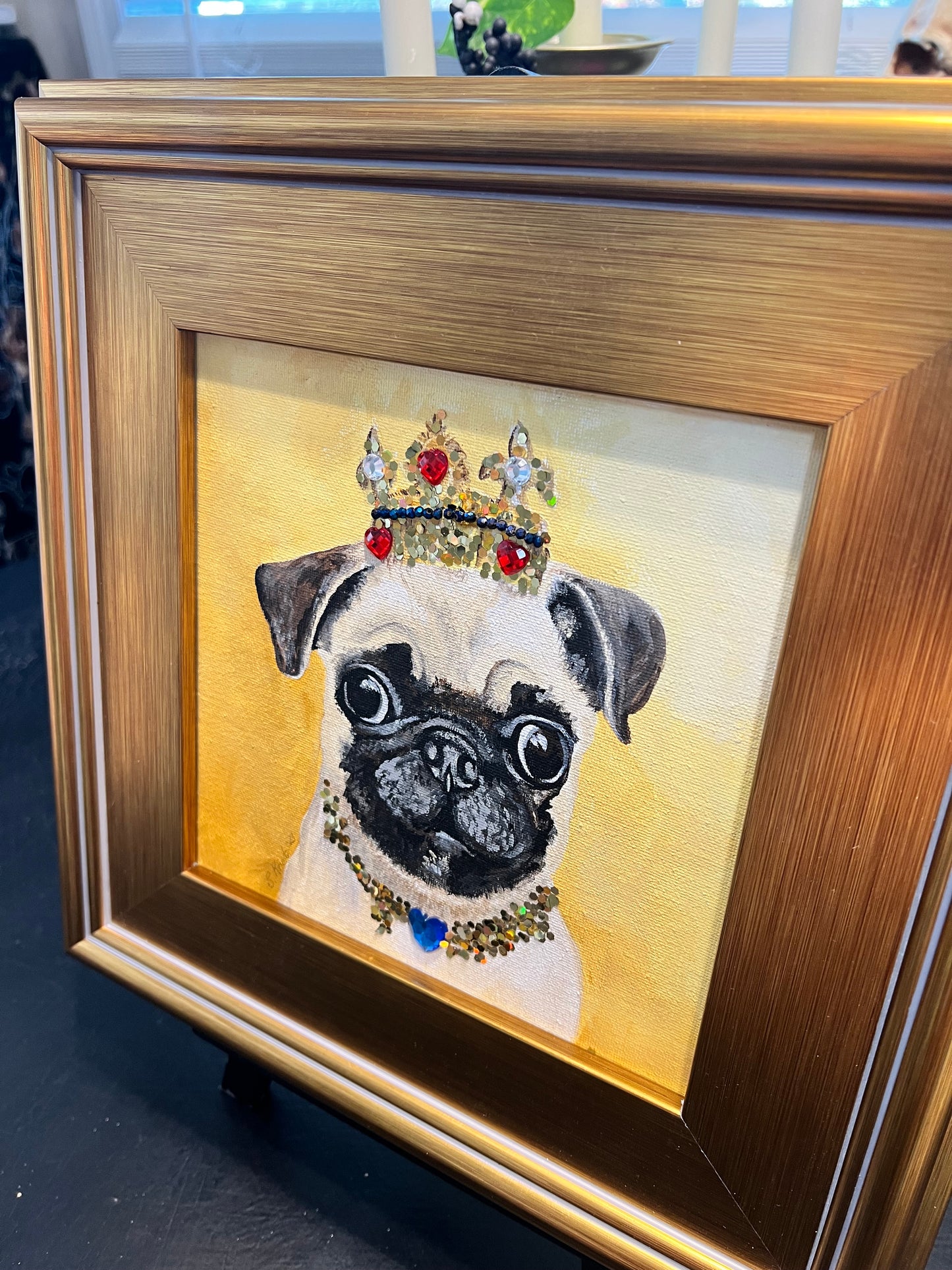 Regal Pug Puppy Framed Original Acrylic Painting