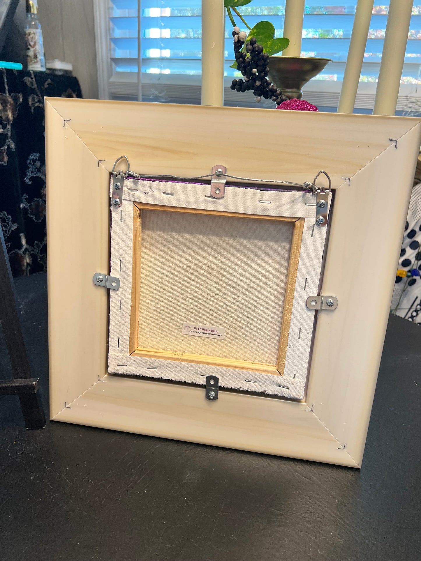 BLACK PUG Acrylic Original Painting One of a Kind 3D Flowers