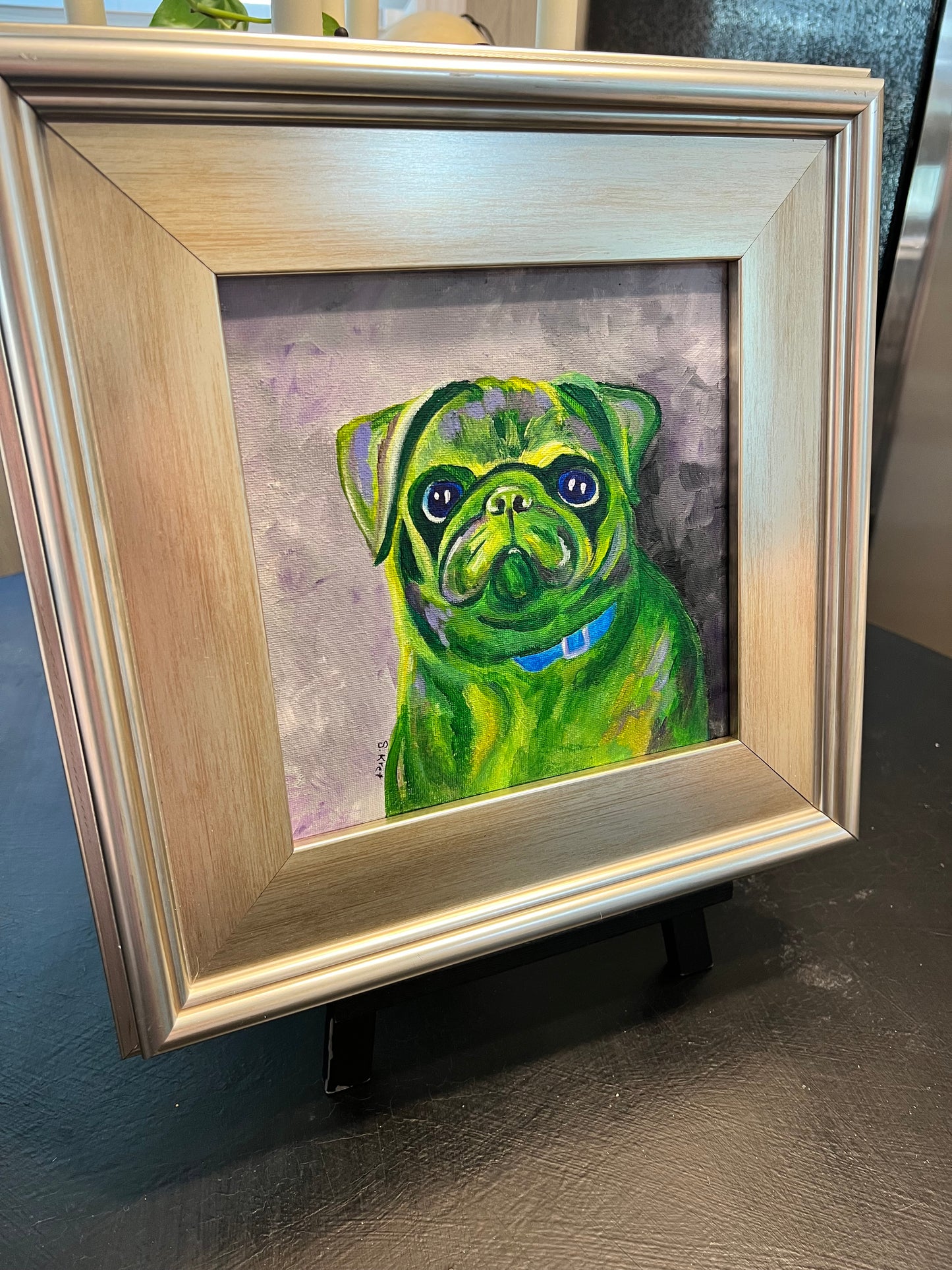Abstract Pug Painting Original Acrylic Framed Painting Hulk Pug