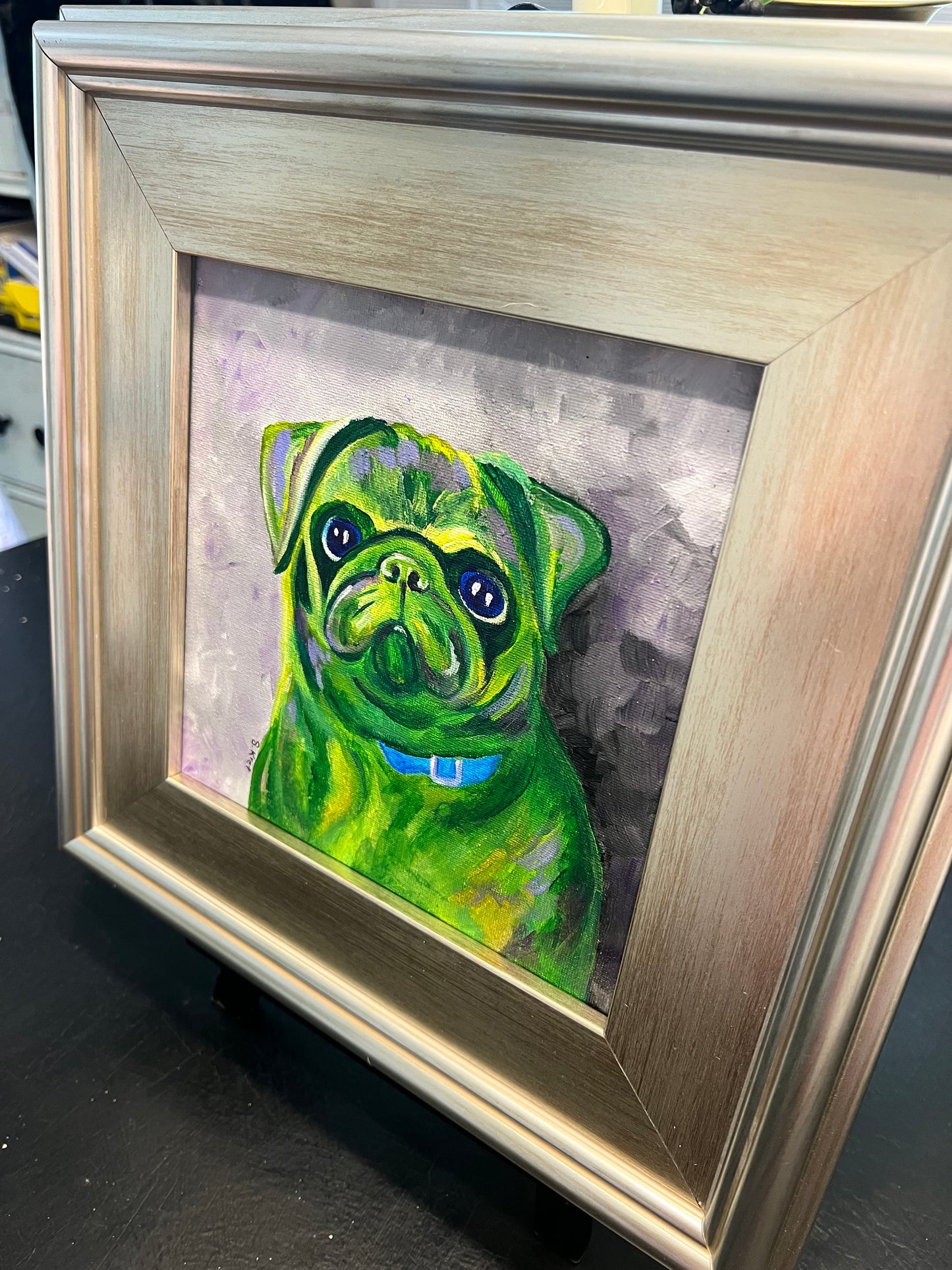 Abstract Pug Painting Original Acrylic Framed Painting Hulk Pug