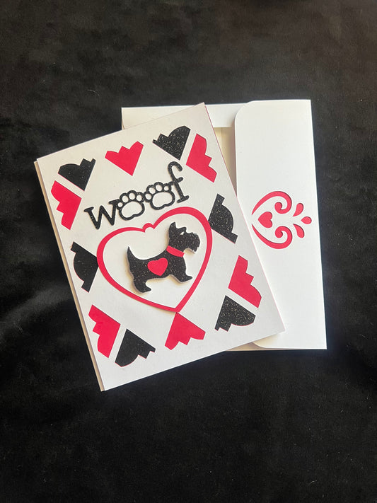 Valentine's Day Card, Handmade, Scotty Dog, Keepsake Card