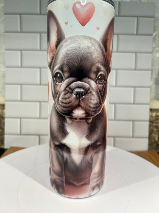 20 oz Stainless Steel Tumbler, Frenchie Bulldog Puppy Design