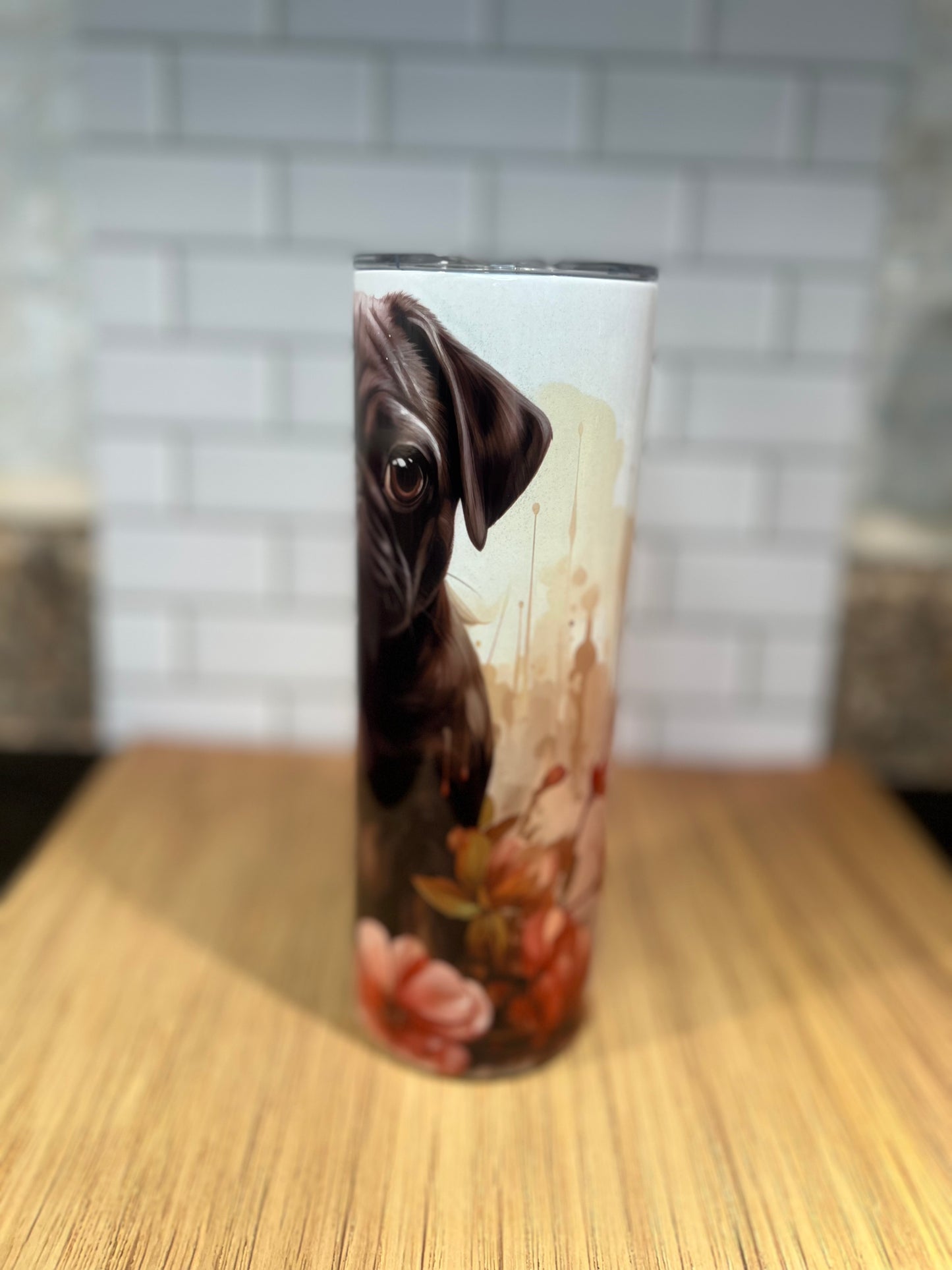 20 oz Stainless Steel Tumbler, Black Pug Puppy Design