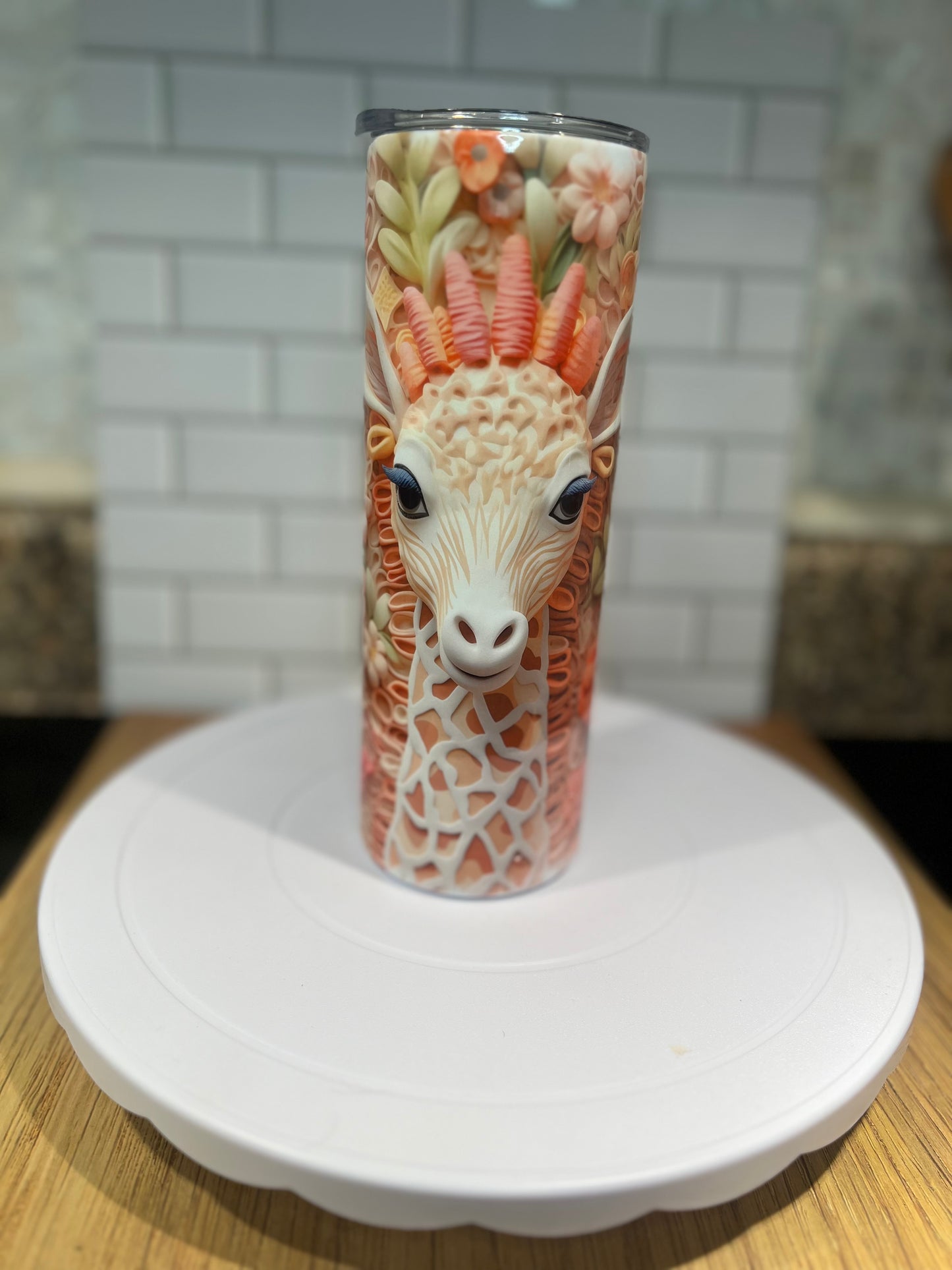 20 oz Stainless Steel Tumbler, Giraffe 3D Design