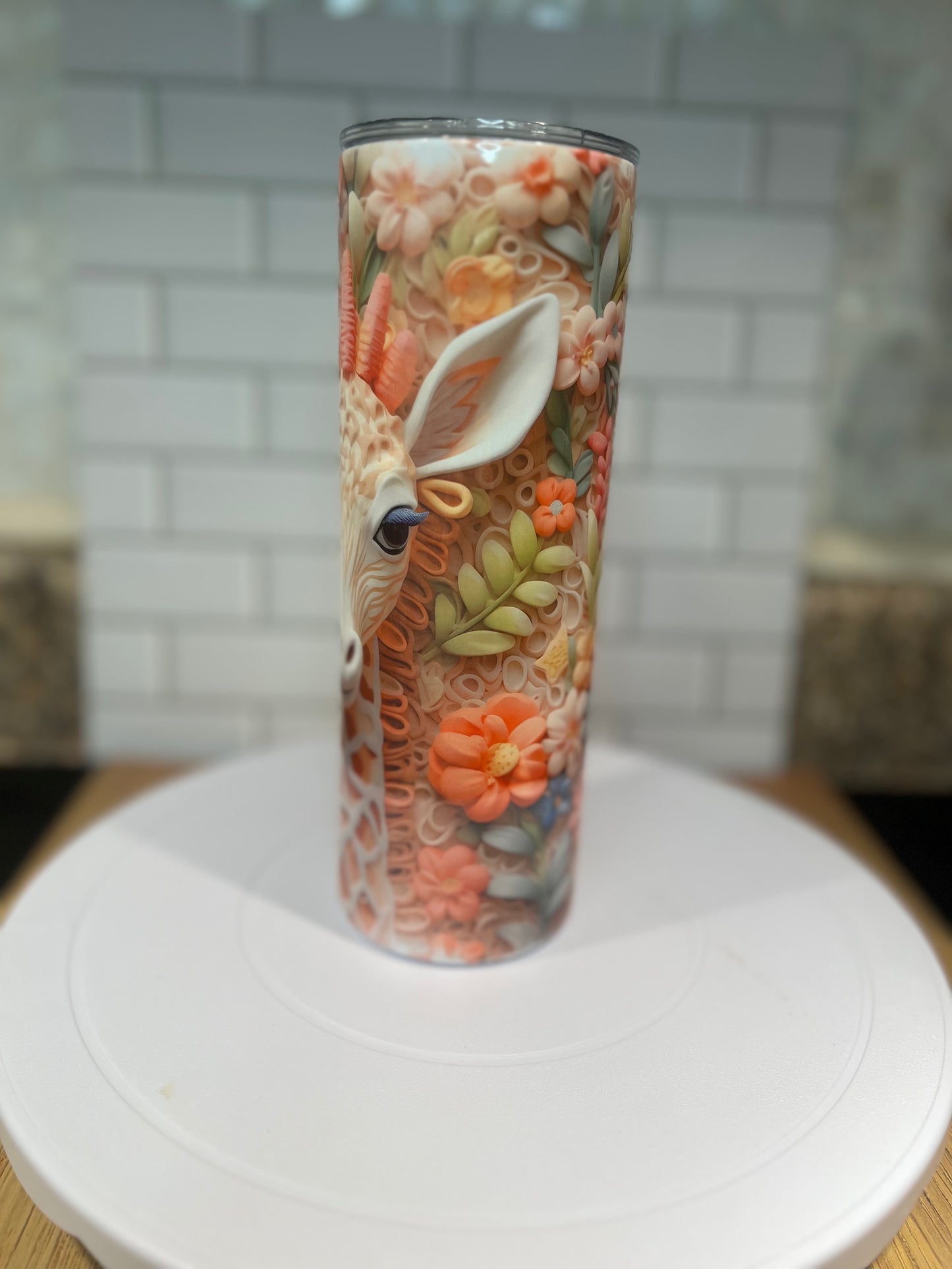 20 oz Stainless Steel Tumbler, Giraffe 3D Design