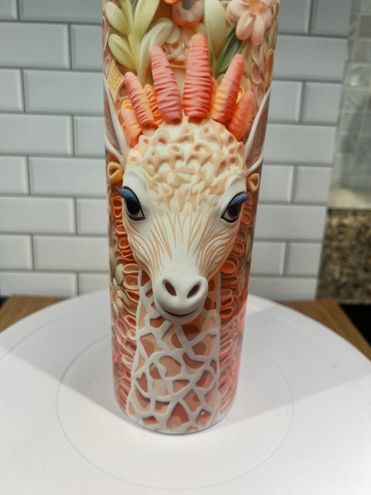 20 oz Stainless Steel Tumbler, Giraffe 3D Design