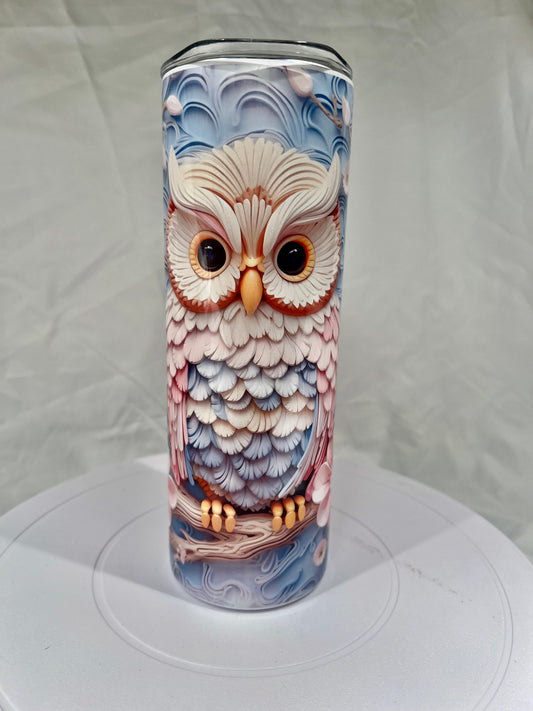 20 oz Stainless Steel Tumbler, 3D Owl Design