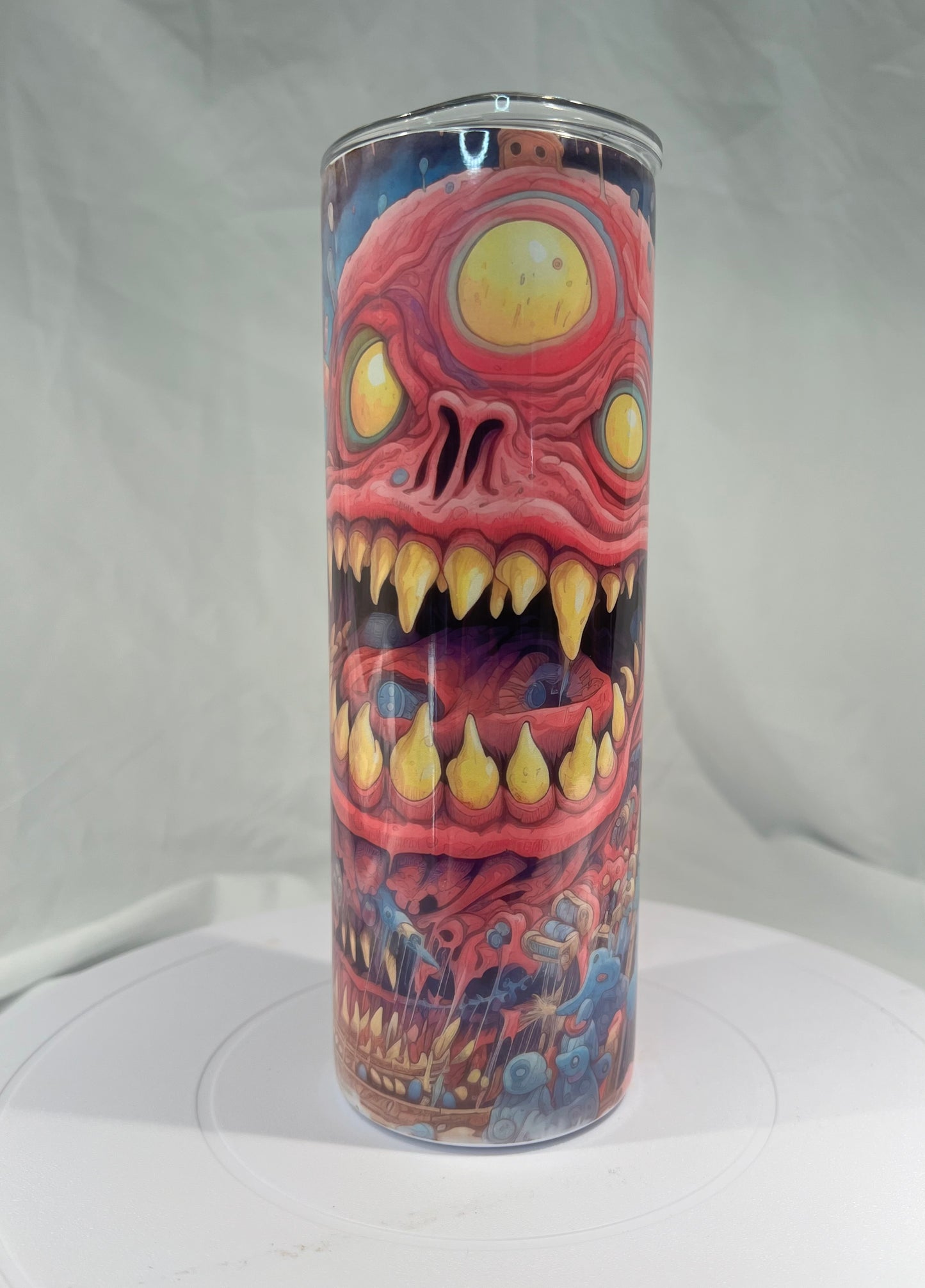 20 oz. Stainless Steel Tumbler, Creepy Pink Monster Design