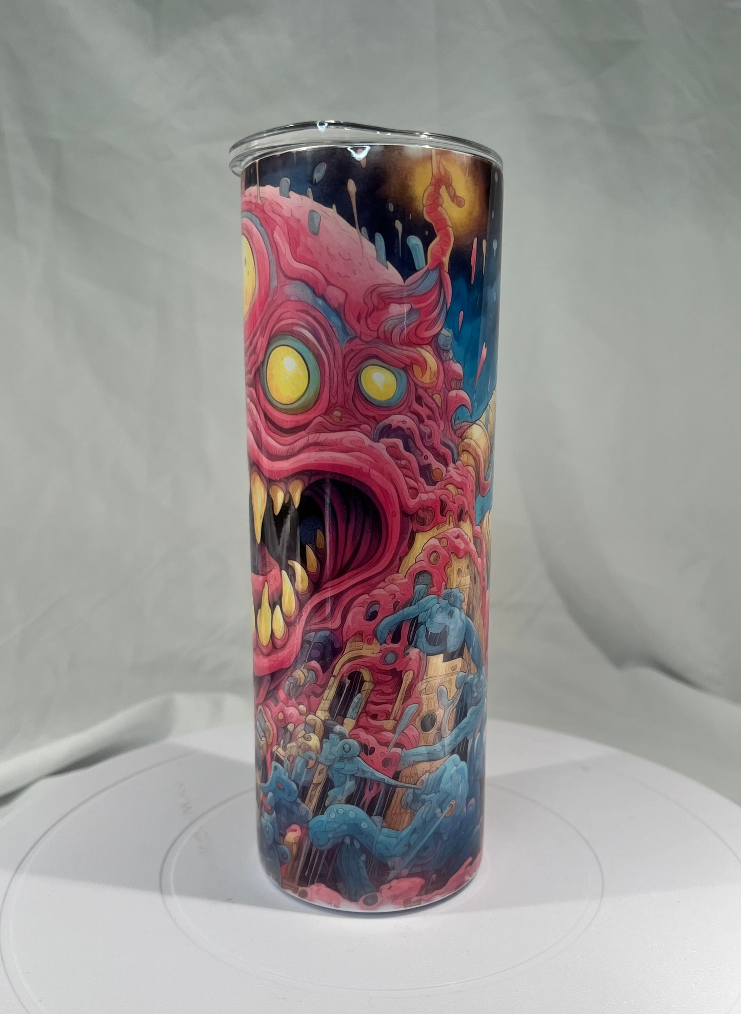 20 oz. Stainless Steel Tumbler, Creepy Pink Monster Design