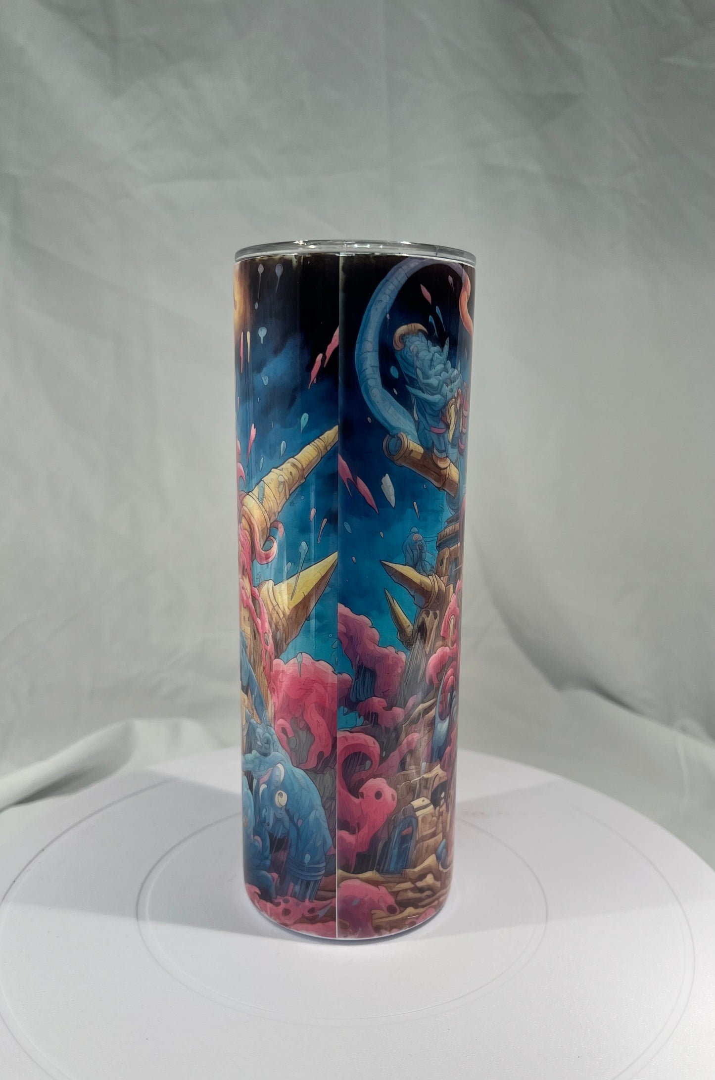 20 oz. Stainless Steel Tumbler, Creepy Pink Monster Design