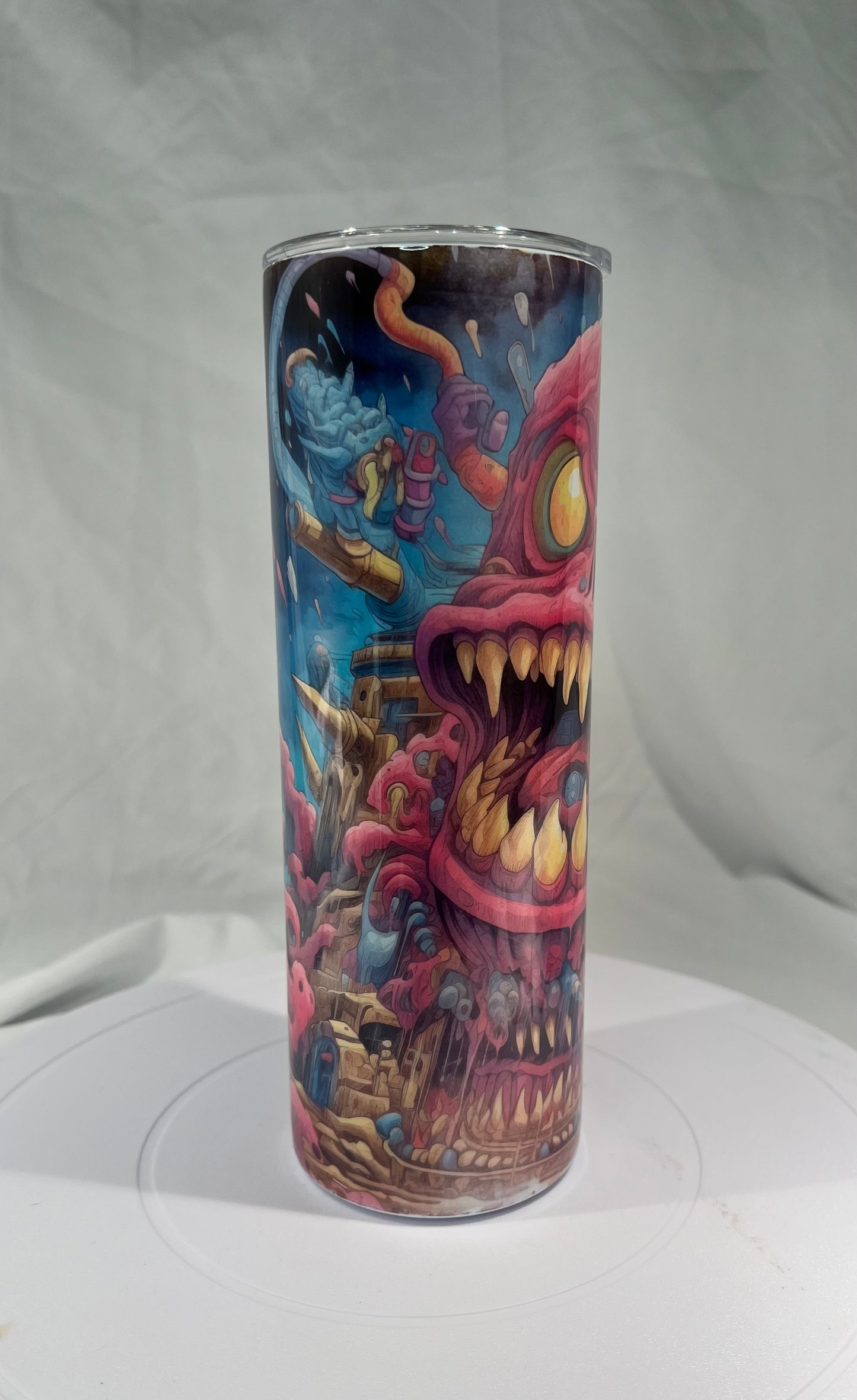 20 oz. Stainless Steel Tumbler, Creepy Pink Monster Design