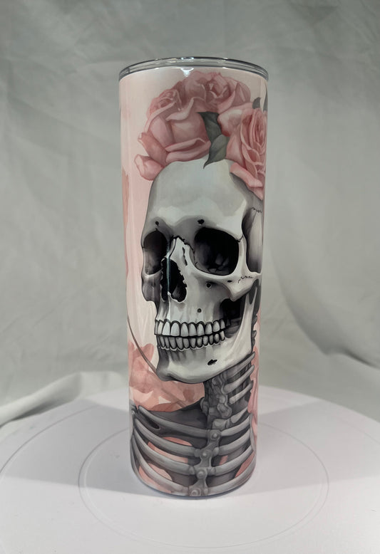 20 oz. Stainless Steel Tumbler Skeleton & Pink Roses