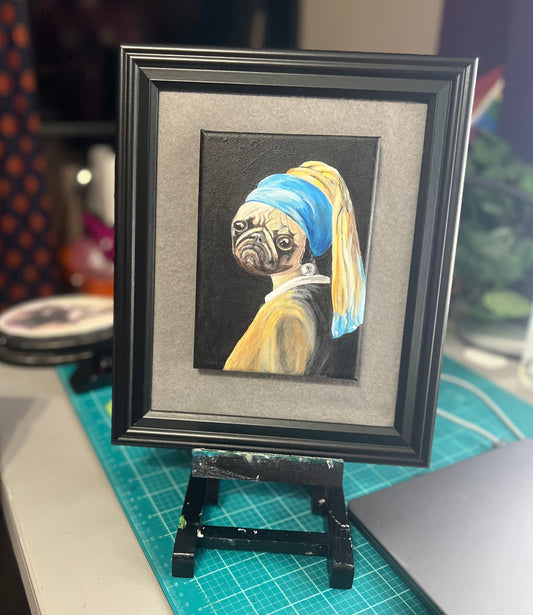 Pug With A Pearl Earring Original Painting