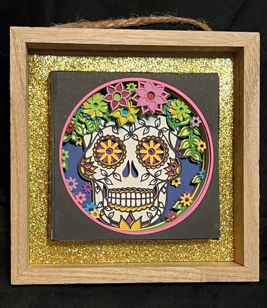 Sugar Skull Shadow Box Layered Artwork