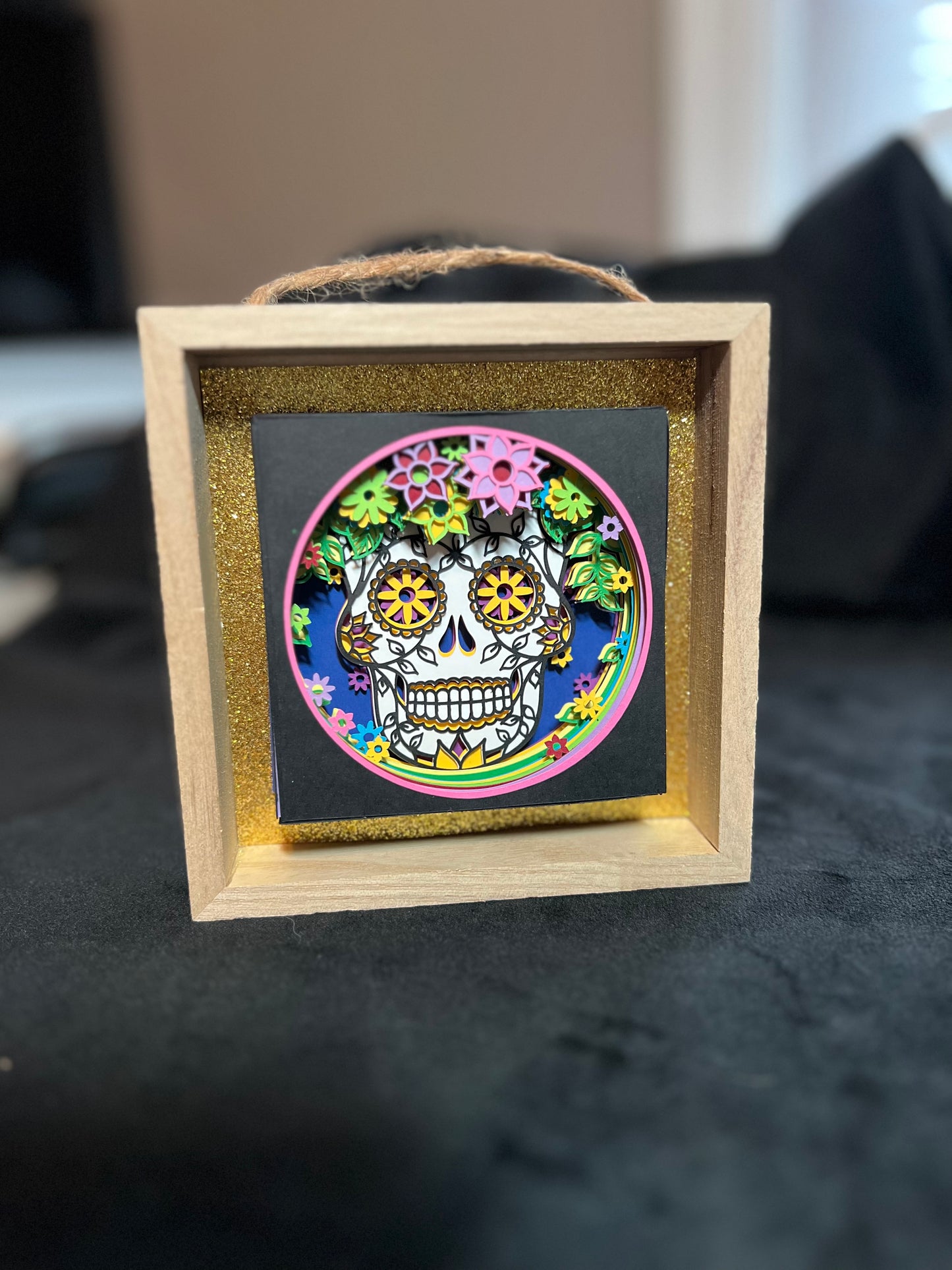 Sugar Skull Shadow Box Layered Artwork