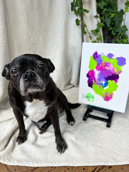 Original Acrylic Painting by Ebby the Bugg Dog OOAK Green & Purple
